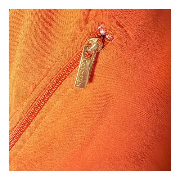 Calvin Klein Orange Zip-Front Knit Dress - Long Sleeve Casual Midi with Pockets - Picture 9 of 12